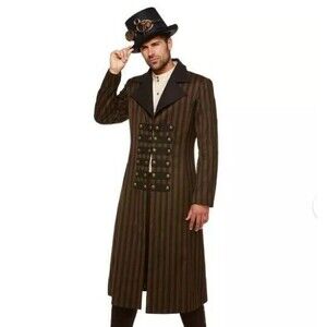 Spirit Halloween Steampunk Trench Coat Size M &Top Hat With Goggles Cosplay Goth